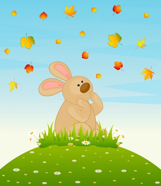 动漫与红叶的季节去的小玩具兔子。 — 图库矢量图片