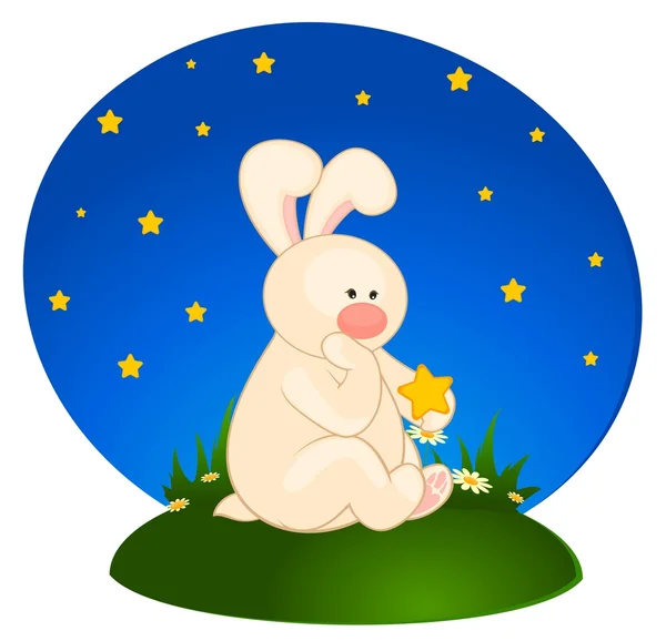 Vector cartoon little toy bunny with stars — Stock Vector
