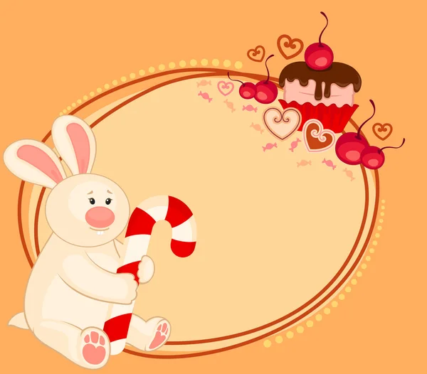 Vektor-Cartoon kleines Spielzeug-Kaninchen mit Geschenken — Stockvektor