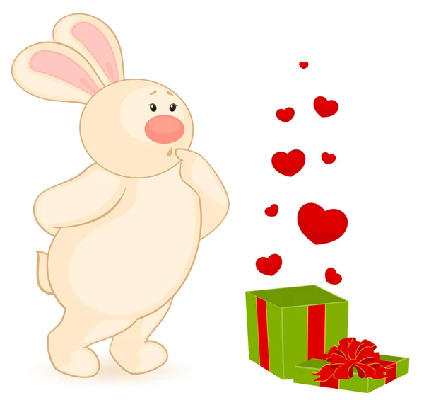 Dessin animé petit lapin jouet avec cadeau — Image vectorielle