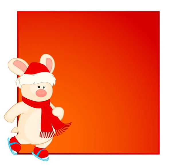 Kreskówka mało zabawki królik w garnitur santa Claus idzie do dysku na ska — Wektor stockowy