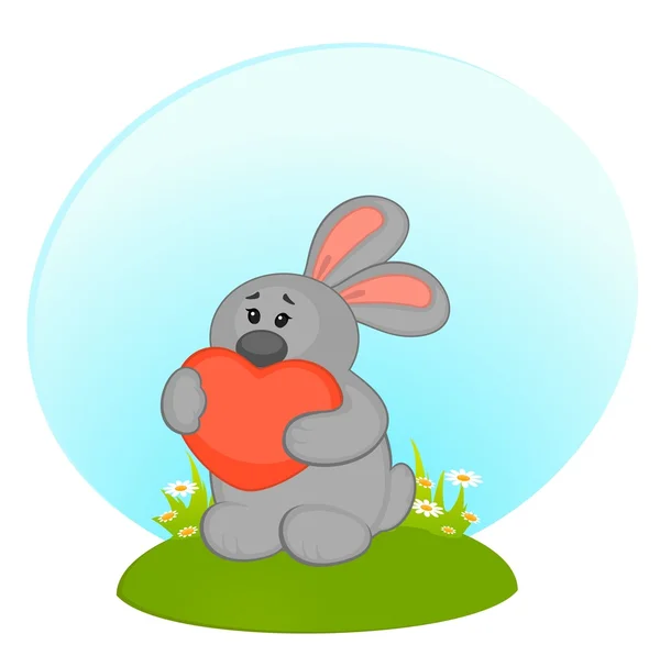 Vettore cartone animato piccolo coniglietto giocattolo con cuore — Vettoriale Stock