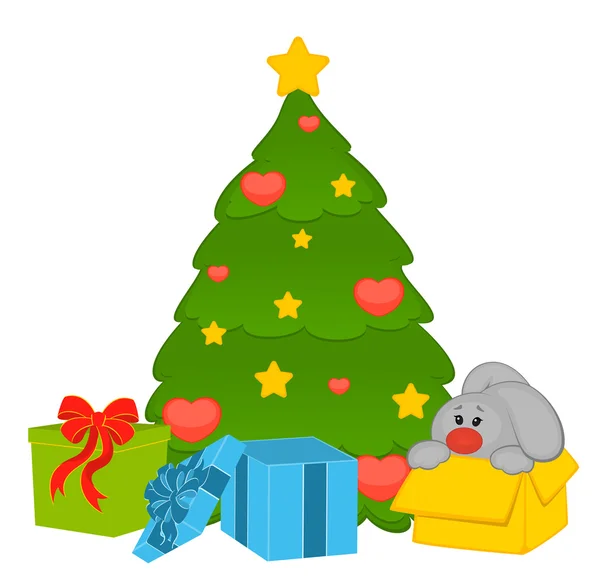 动漫与杉木树和礼品的小玩具兔子。 — 图库矢量图片