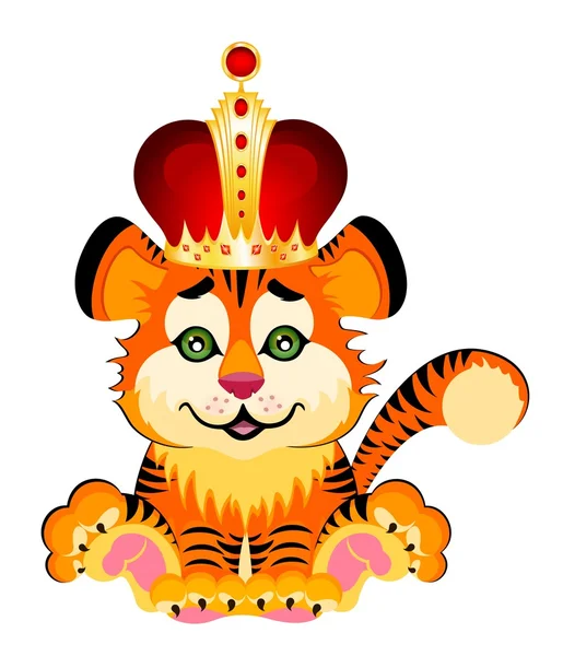 Signo 2010 años es un pequeño tigre hermoso en una corona — Vector de stock