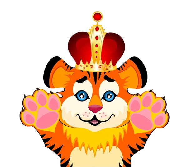 Sign 2010 years is a beautiful little tiger in a crown — Stock Vector