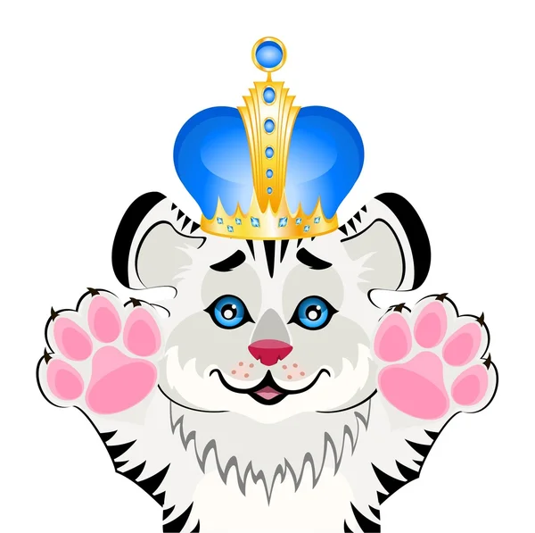 Sign 2010 years is a beautiful little tiger in a crown — Stock Vector