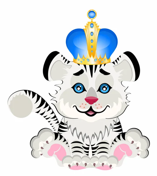 Знак 2010 года - красивый тигренок в короне — стоковый вектор