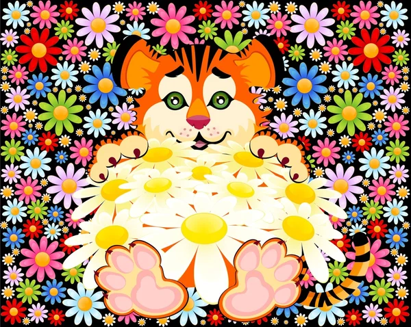 Zeichen 2010 Jahre ist ein schöner kleiner Tiger mit Kamille — Stockvektor