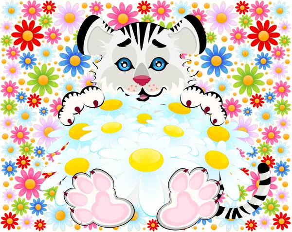 Signe 2010 ans est un beau petit tigre avec des camomilles — Image vectorielle