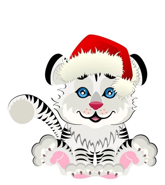 Znamení 2010 let je krásný malý tygr v červené čepici na pozadí — Stockový vektor