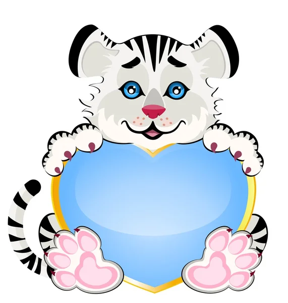 2010 年的标志是美丽的小老虎与背景上的心 — 图库矢量图片