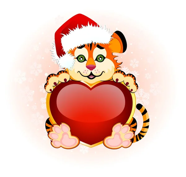 Signe 2010 ans est un beau petit tigre avec le coeur sur fond — Image vectorielle