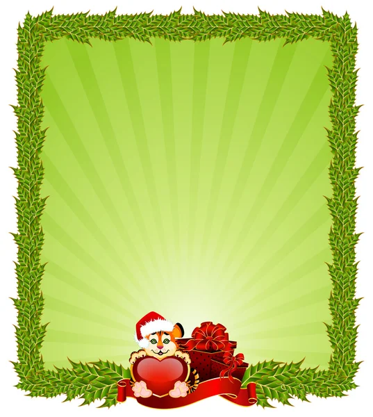 Güzel küçük bir kaplan ile arka plan üzerinde kalp 2010 yıl işarettir. — Stok Vektör