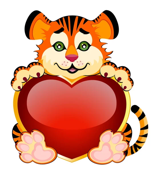 Ign 2010 years is a beautiful little tiger with heart on background - Stok Vektor