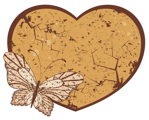 熱帯の蝶、ベクトルグランジの心臓 — ストックベクタ