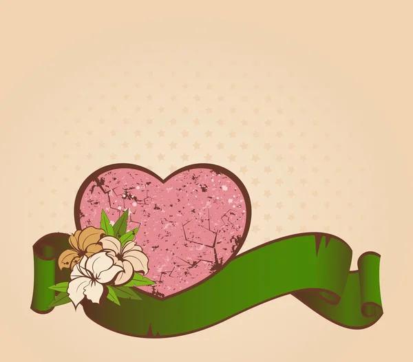 Fond grunge avec fleurs tropicales et coeur — Image vectorielle