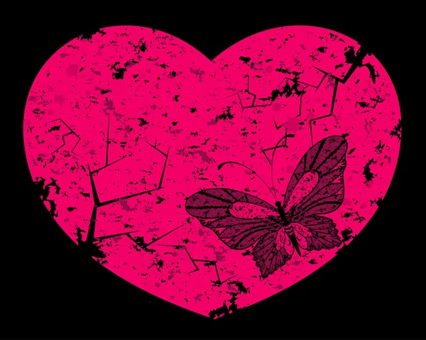 Herz mit Rissen und Schmetterling. schöne abstrakte Vektorillustration. — Stockvektor