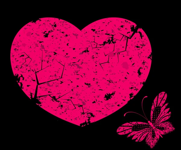Coeur avec fissures et papillon. Belle illustration vectorielle abstraite . — Image vectorielle