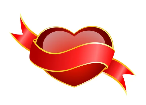 Hermoso corazón rojo sobre un fondo con cinta — Vector de stock