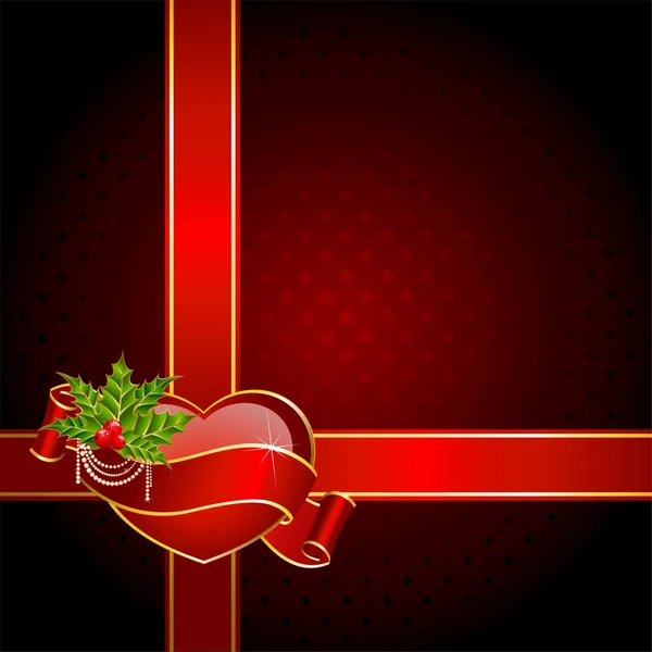 Красиве червоне серце прикрашене стрічкою для різдвяних видів — стоковий вектор
