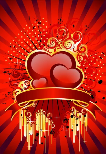 Όμορφο κόκκινο καρδιά σε φόντο κόκκινο φιόγκο — Διανυσματικό Αρχείο
