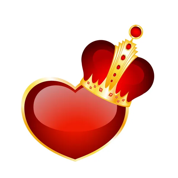 Vackra röda hjärtat i en krona på en vit bakgrund — Stock vektor