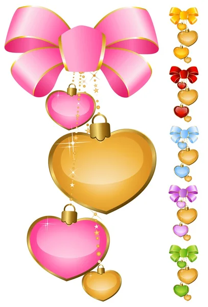 Conjunto de hermosos corazones con arco para el día de San Valentín santo — Vector de stock