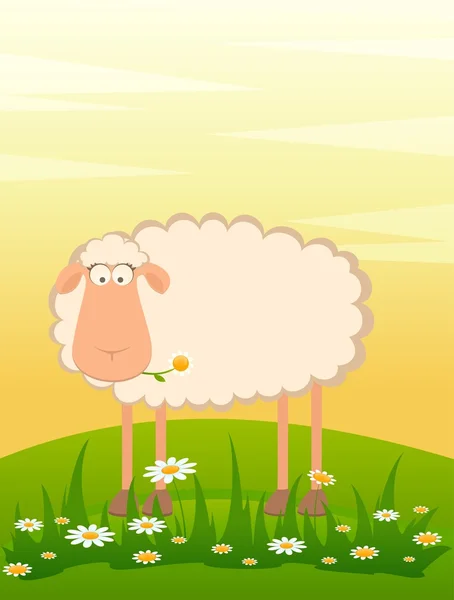 Τοπίο φόντου με κινούμενα σχέδια που είναι χαμογελώντας πρόβατα — Διανυσματικό Αρχείο