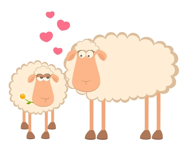 Ilustração vetorial de dois desenhos animados ovelhas sorridentes no amor — Vetor de Stock