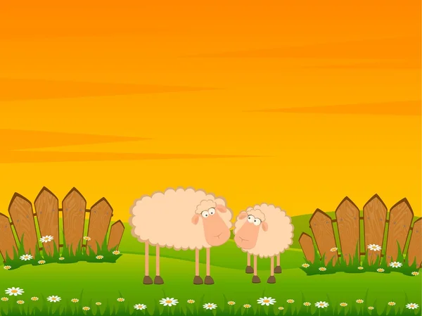 Vektori kuva kaksi sarjakuva hymyilevä lampaita rakastunut — vektorikuva