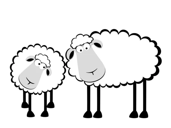 Ilustración vectorial de dos ovejas sonrientes de dibujos animados enamoradas — Vector de stock