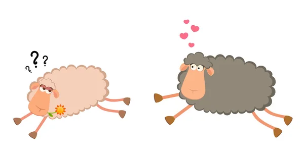Εικονογράφηση φορέας δύο χαμογελαστά πρόβατα κινουμένων σχεδίων στην αγάπη — Διανυσματικό Αρχείο