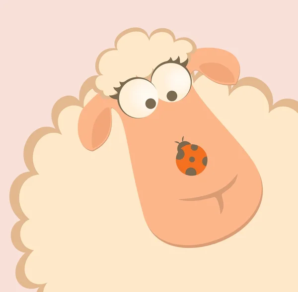 Κινουμένων σχεδίων που είναι χαμογελώντας πρόβατα με πασχαλίτσα — Διανυσματικό Αρχείο