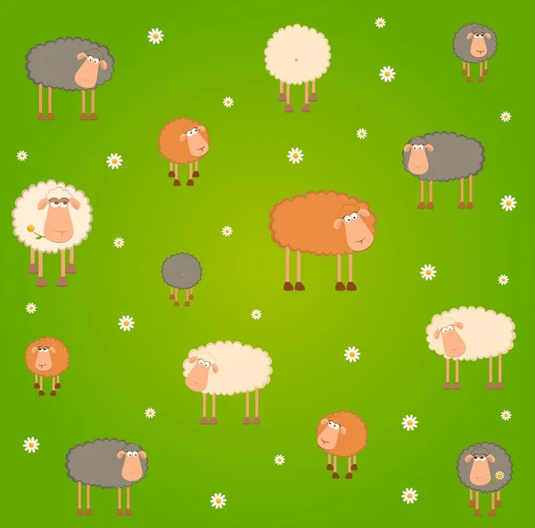 Векторный пейзаж с мультяшными овцами — стоковый вектор