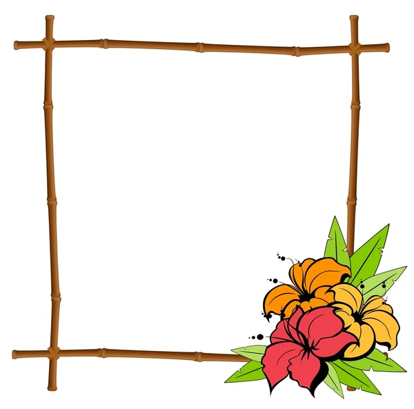 Summer frame from bamboo with tropical flowers — Stock Vector