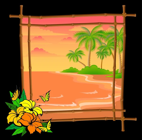 Cartoon palm tree vector in bamboe frame — Stockvector