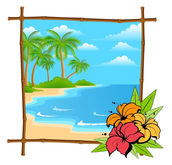 stock vector Cartoon palm tree vector in bamboo frame