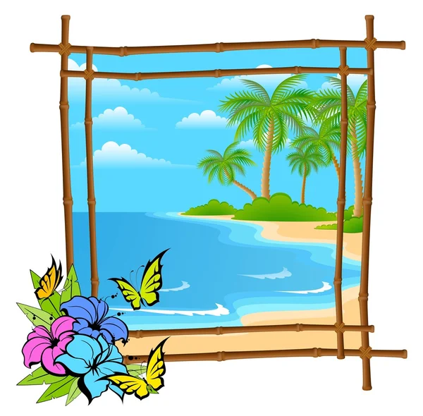 stock vector Cartoon palm tree vector in bamboo frame