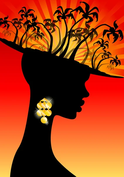 Літній банер з тропічних пальм і африканські дівчата — стоковий вектор