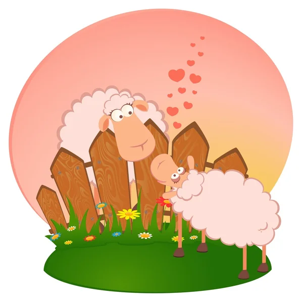 Vector illustration of cartoon smiling sheep in love — Stock Vector