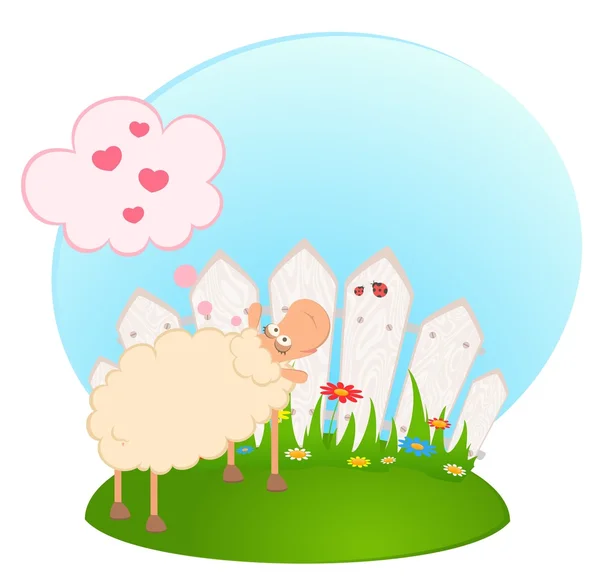 Ilustração vetorial de desenhos animados ovelhas sorridentes no amor — Vetor de Stock