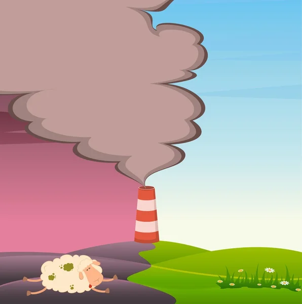 Bir fabrika olarak koyun bakarak atmosfer tarafından zehirli atık kontamine — Stok Vektör