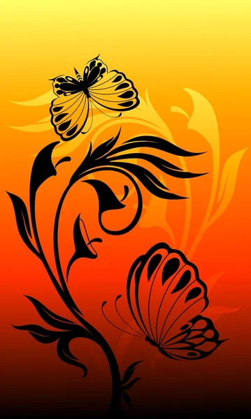 Beau fond grunge avec des fleurs tropicales avec papillon — Image vectorielle