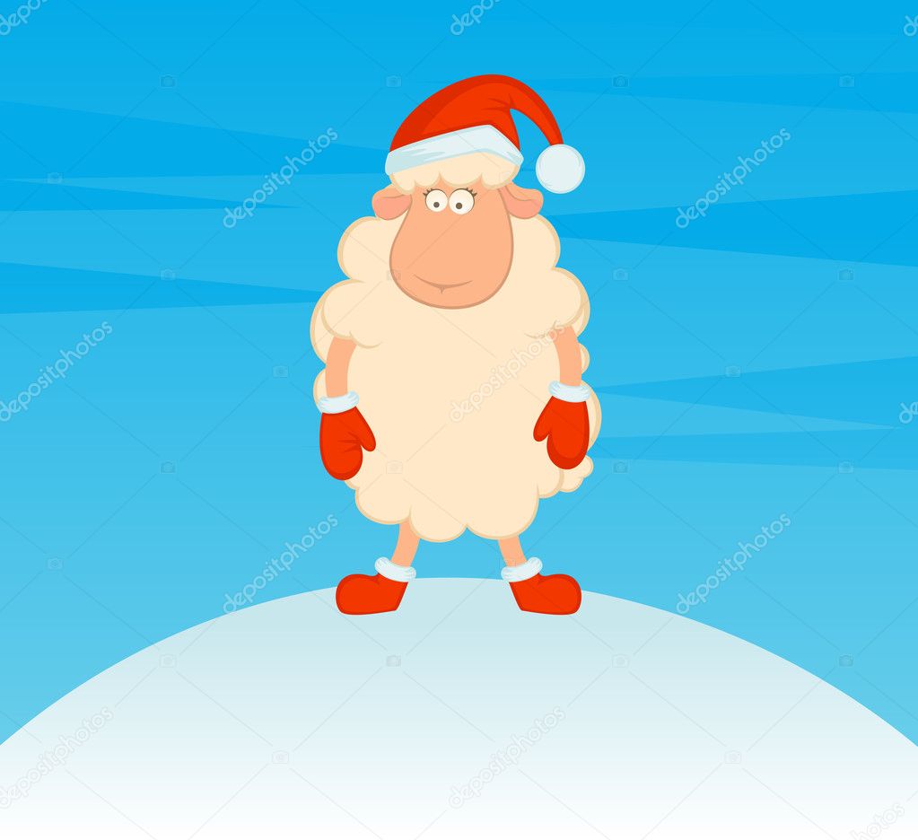 Cartoon funny Christmas sheep