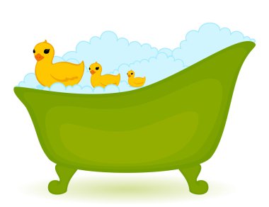Green bath with ducks in isolated on white background clipart