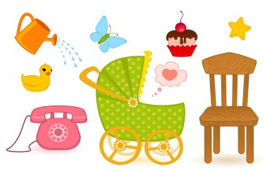 Set of child objects isolated on white background clipart