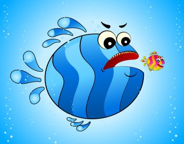 Colorful tropical fish pursues after little fish clipart