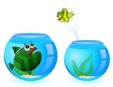 Colorful tropical fish pursues after little fish clipart