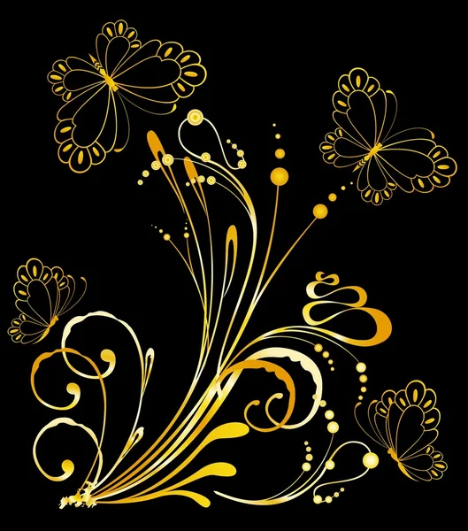 与热带花卉与蝴蝶的美丽 grunge 背景 — 图库矢量图片