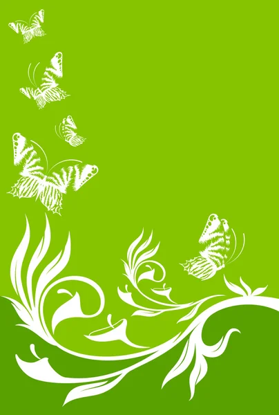 蝶の熱帯の花と美しい背景 — ストックベクタ